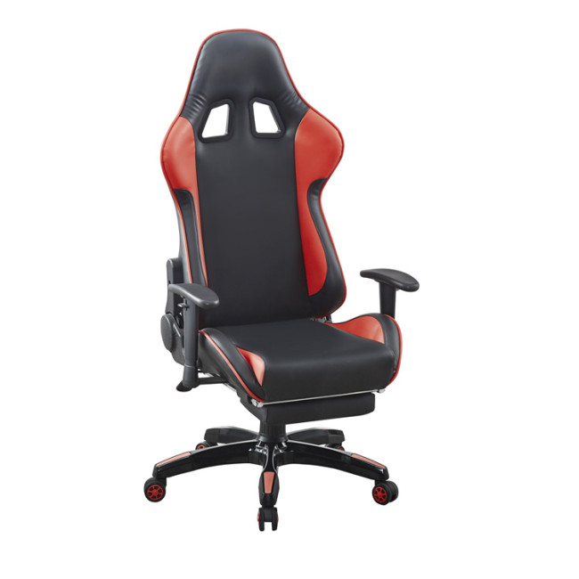 Faux leather gaming chair with footrest