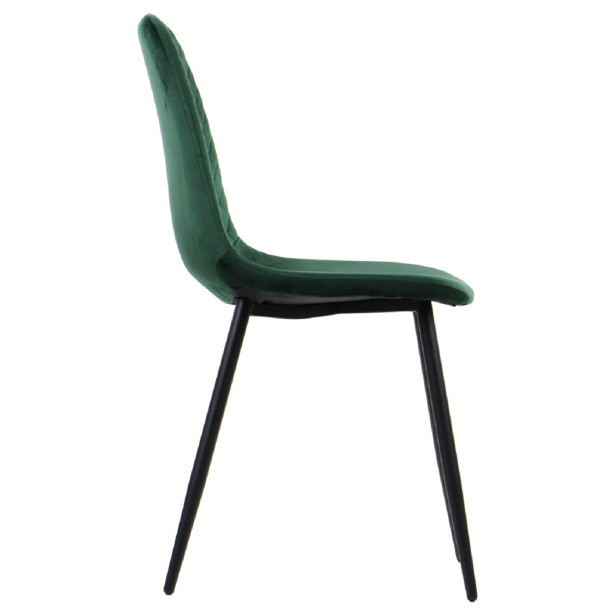 Armless side chair with green velvet and metal legs