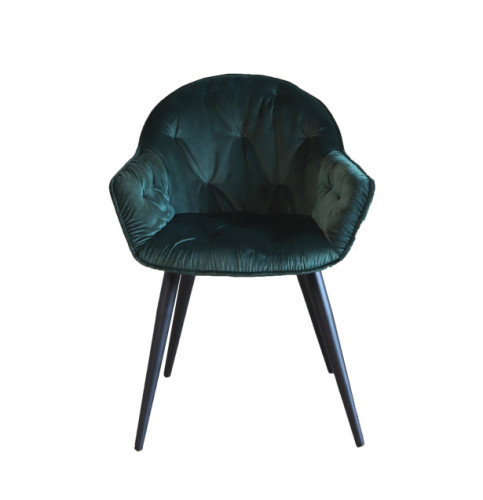 Stunning tufted green velvet dining chair with armrests and metal legs