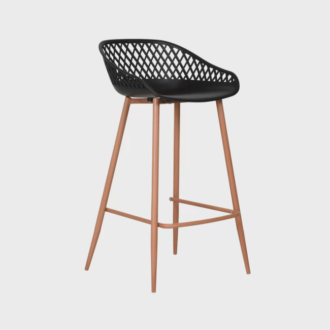 Counter black plastic bar stool with metal frame and hollow out back