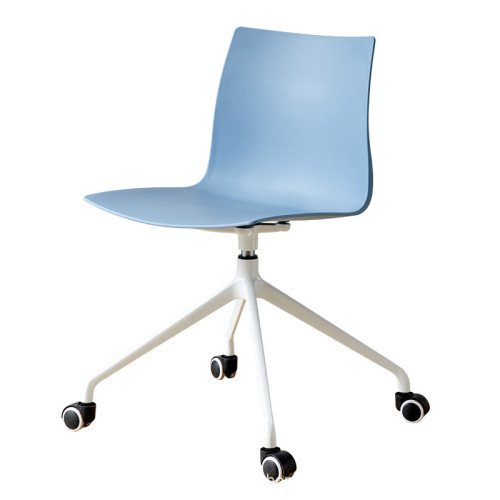Computer chair with a blue, PP material seat and metal swivel base