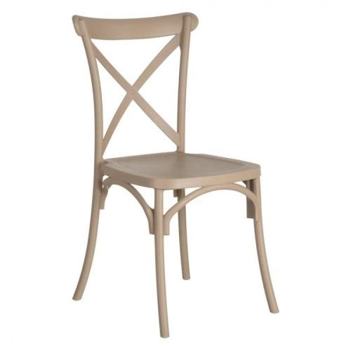 Cross-back design taupe pp plastic banquet dining chair
