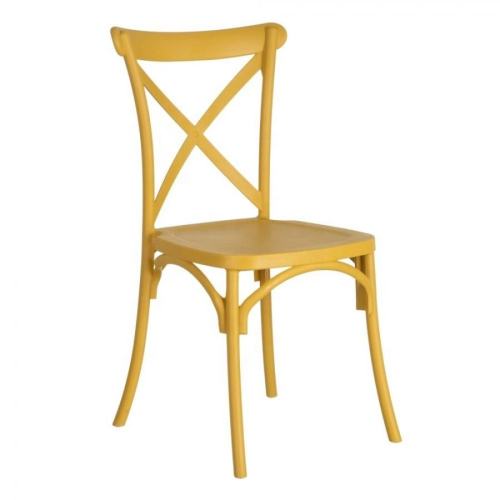 Cross-back design yellow pp plastic banquet dining chair