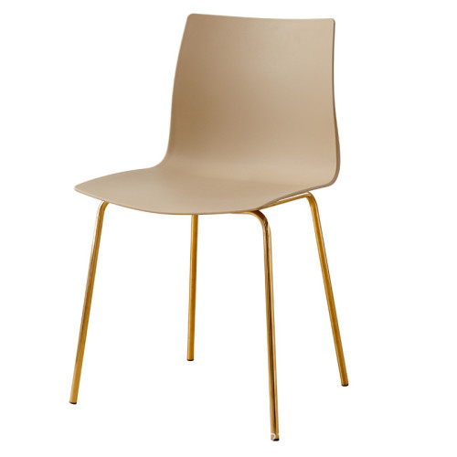 Stylish modern taupe plastic chair with golden metal legs
