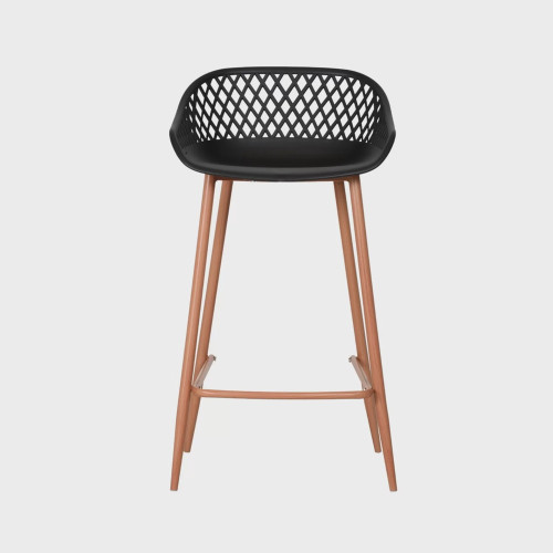 Counter black plastic bar stool with metal frame and hollow out back