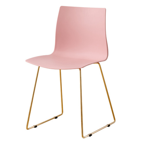 Latest design pink plastic chair with golden metal base