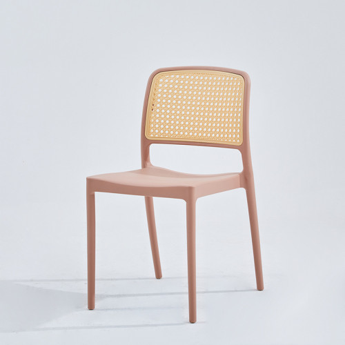 Pink PP Stackable Chair with Imitation Rattan Backrest
