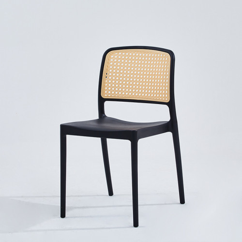Stylish hollow out plastic rattan back chair black