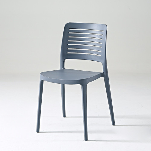 Hollow out curved back grey plastic chair stackable