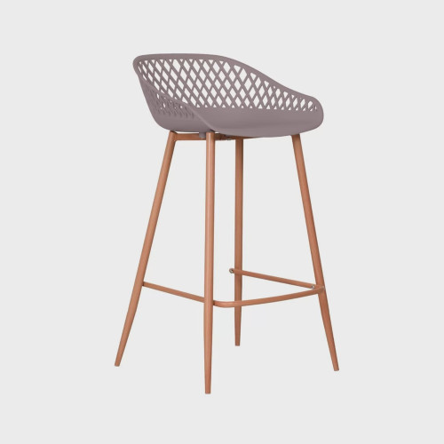 Counter grey plastic bar stool with metal frame and hollow out back