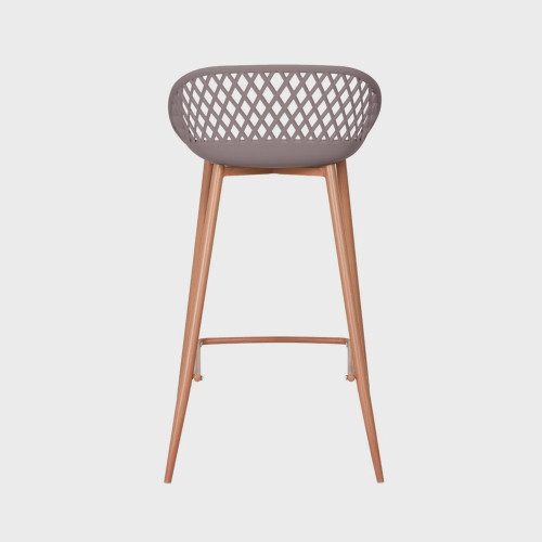 Counter grey plastic bar stool with metal frame and hollow out back
