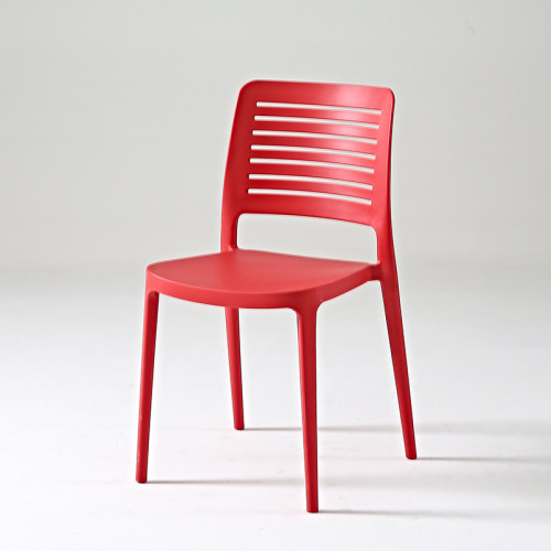 Hollow out curved back red plastic chair stackable