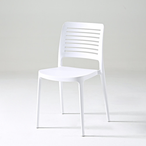 Hollow out curved back white plastic chair stackable