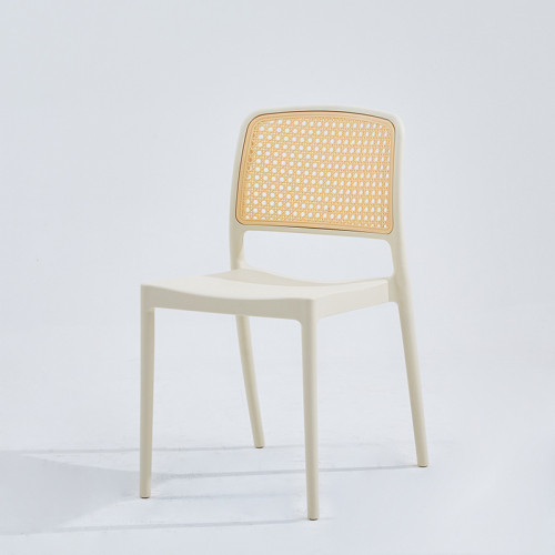Stylish hollow out plastic rattan back chair white