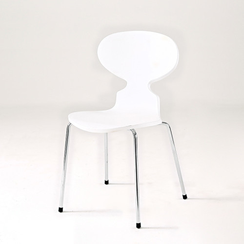 Stylish white plastic ant chair with chromed metal legs