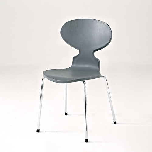 Stylish grey plastic ant chair with chromed metal legs