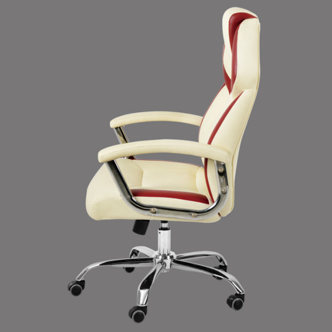 Beige Faux Leather Ergonomic Office Chair with Chromed Metal Base