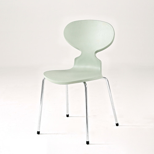Stylish light green plastic ant chair with chromed metal legs