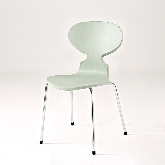 Stylish light green plastic ant chair with chromed metal legs