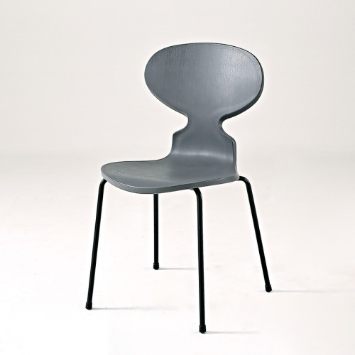 Grey plastic ant chair with black metal legs