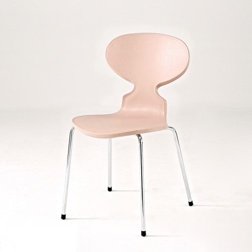 Stylish pink plastic ant chair with chromed metal legs