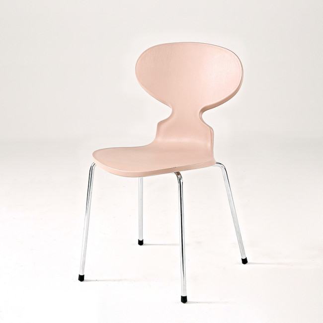 Stylish pink plastic ant chair with chromed metal legs