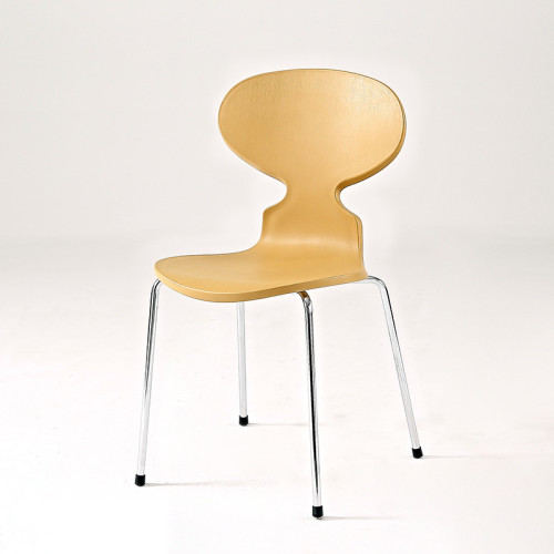 Stylish yellow plastic ant chair with chromed metal legs