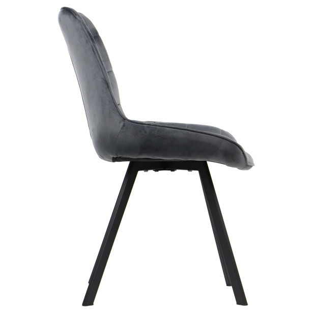 Dark Grey Velvet Dining Room Chair with Black Metal Legs and Curved Back