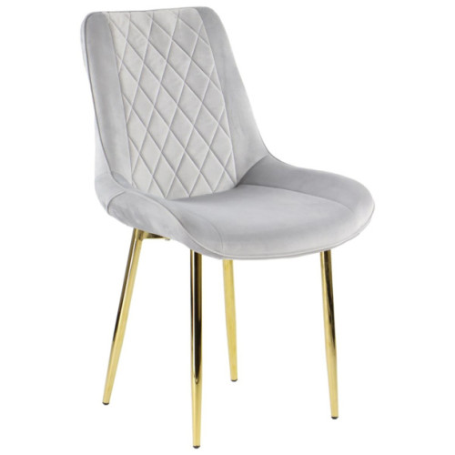 Luxury warm grey velvet dining chair with golden metal legs