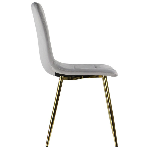 Warm grey velvet chair with golden metal legs
