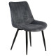 Luxurious dark grey velvet dining chair with black metal legs and a curved back