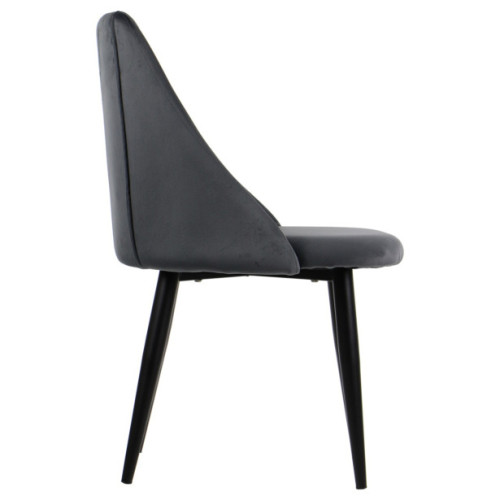 Contemporary elegant dark grey velvet dining chair with metal legs