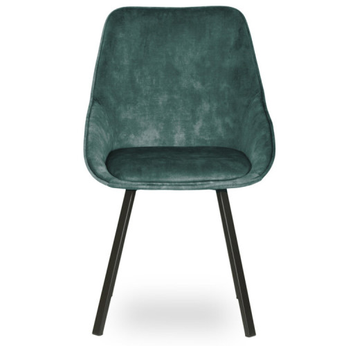 Stylish comfy dark green upholstered fabric dining chair with metal legs