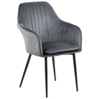 Dark Grey Velvet Dining Chair with Black Metal Legs