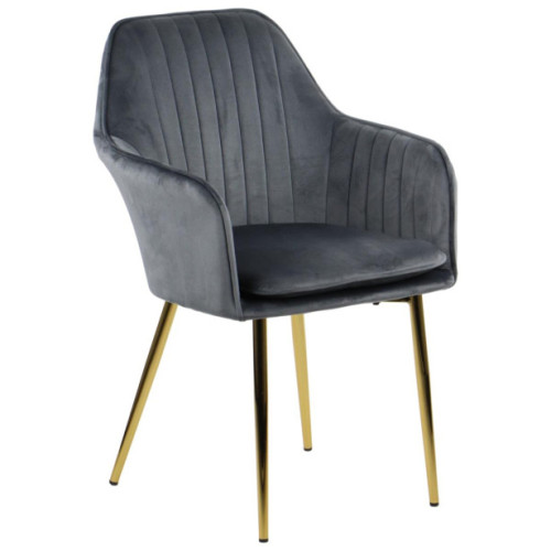 Luxurious dark grey velvet dining chair with padded cushion 