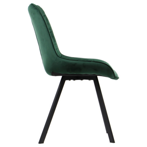 Forest Green Velvet Dining Room Chair with Black Metal Legs and Curved Back