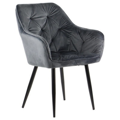Luxury armrest tufted dark grey velvet dining chair