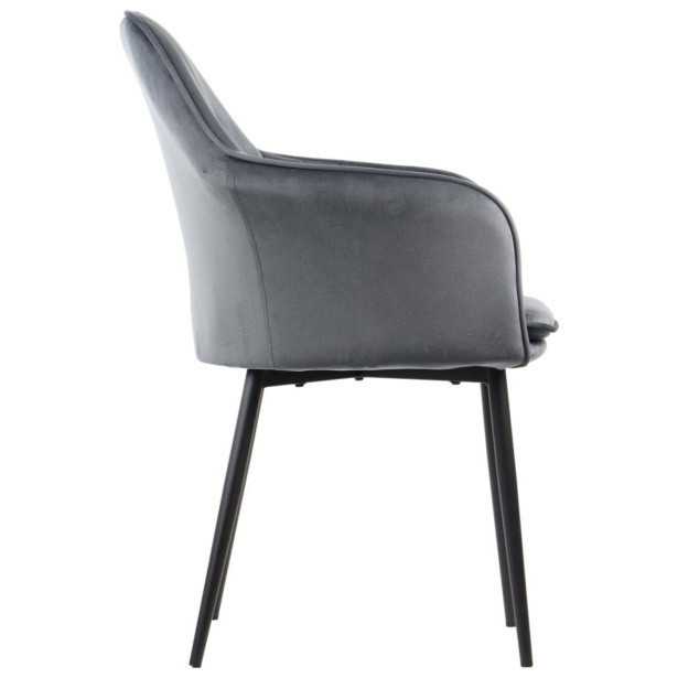 Dark Grey Velvet Dining Chair with Black Metal Legs