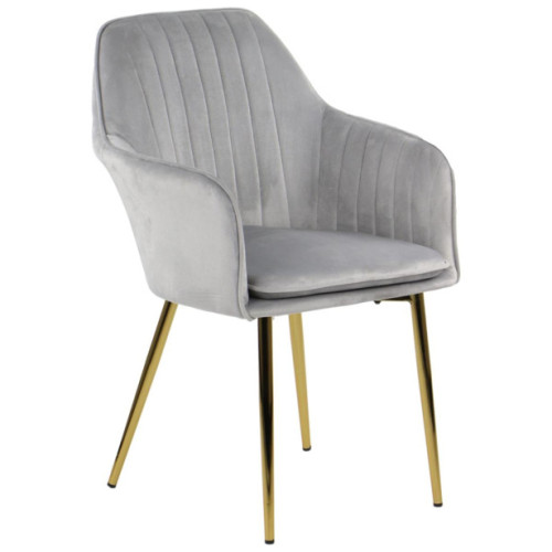 Luxurious light grey velvet dining chair with padded cushion