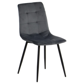 Dark Grey Velvet Dining Chair with Black Metal Legs