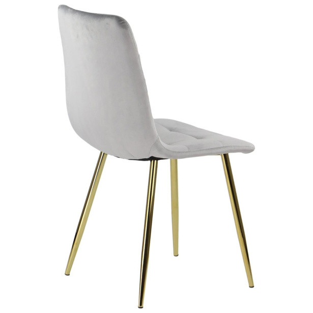 Warm grey velvet chair with golden metal legs