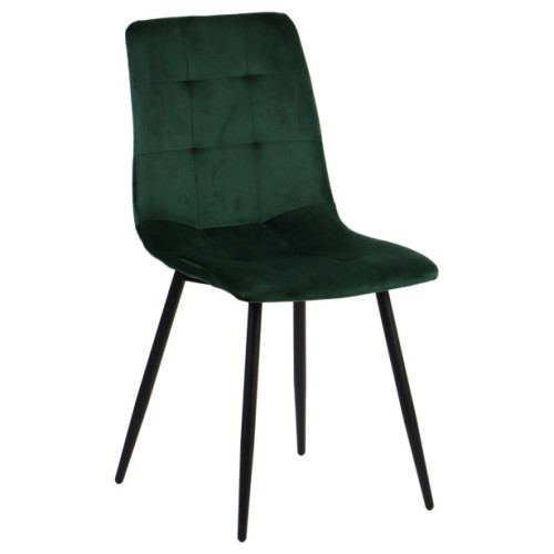 Dark green velvet dining chair with black metal legs