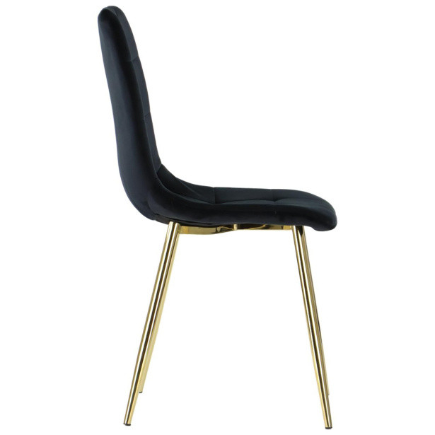 Elegant black velvet upholstery cafe chair with golden metal legs