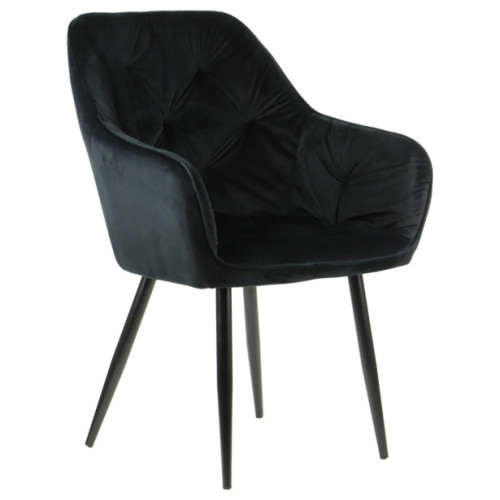 Luxury armrest tufted black velvet dining chair