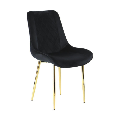 Luxurious dining chair in black velvet with golden metal legs
