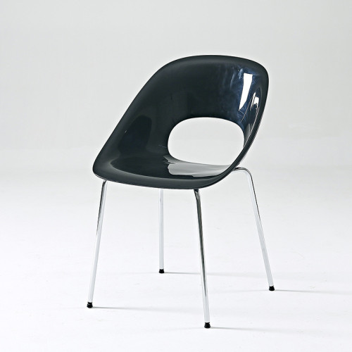 Stylish black plastic cafe chair with chromed metal legs