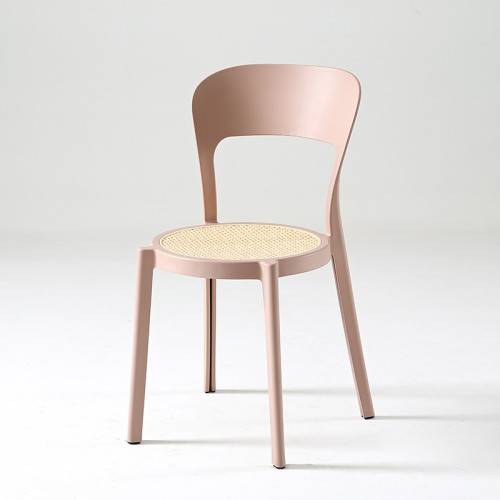 Stylish curved back light pink stackable plastic cafe chair