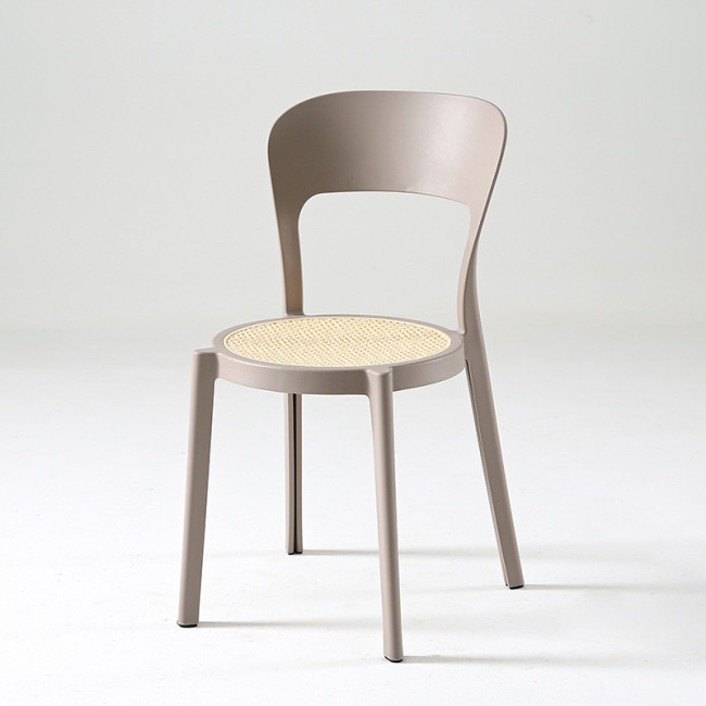 Stylish curved back taupe stackable plastic cafe chair