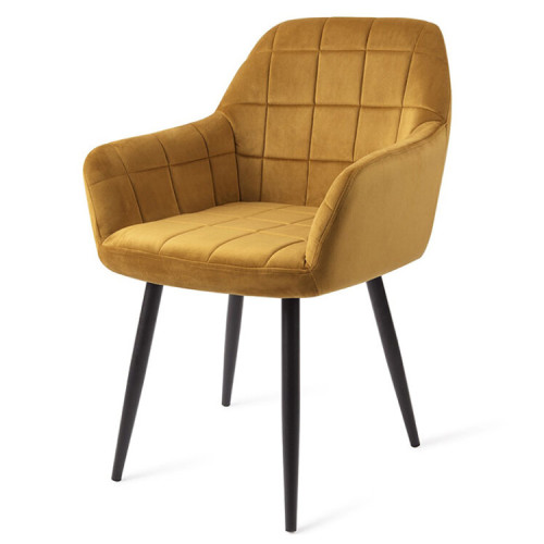 Contemporary yellow velvet dining armchair with metal legs