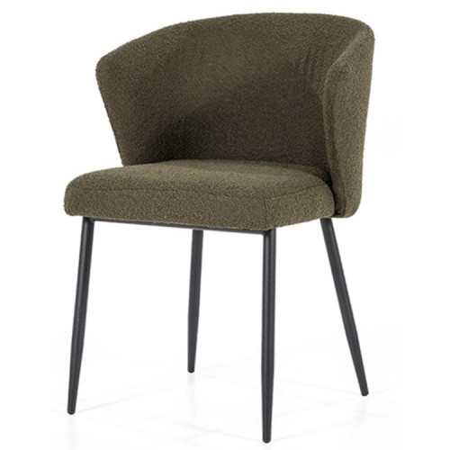 Luxury comfy green boucle fabric dining chair